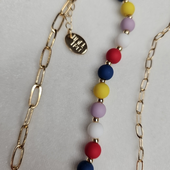 Women's Lot of Jewelry 2 Necklaces 1 Pair of Earrings Gold Tone Colorful NWOT - Picture 4 of 12